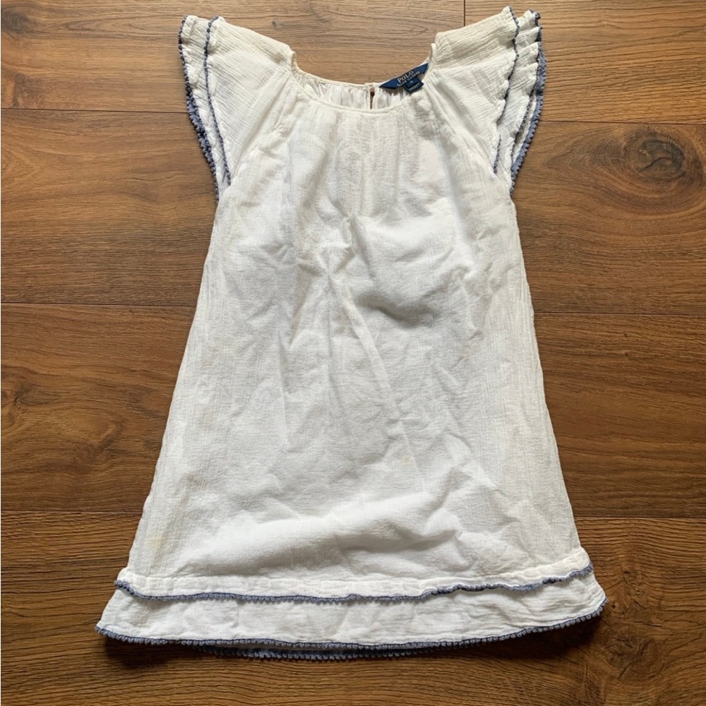 Polo by Ralph Lauren White Textured 100% Cotton Top with blue trim